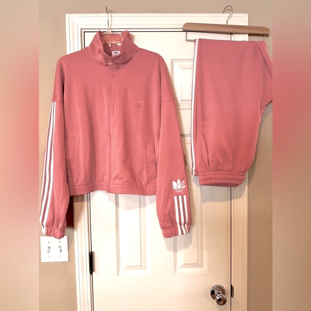adidas Pink Two-Piece Track Jacket and Pants Set